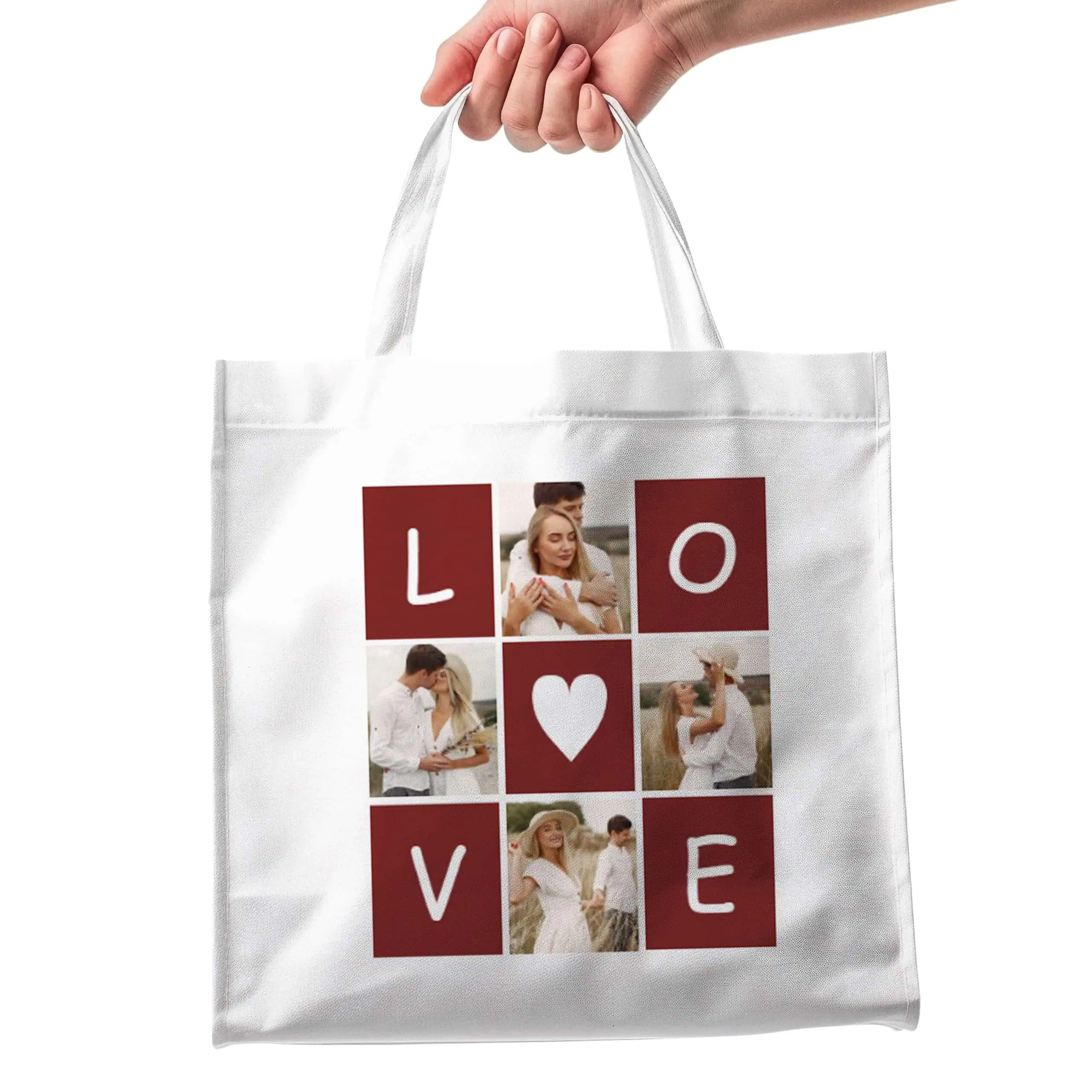 Saco Tecido - Love (1x1) Amor, fotos românticas e gift bag personalizada com temas de relacionamento amoroso.