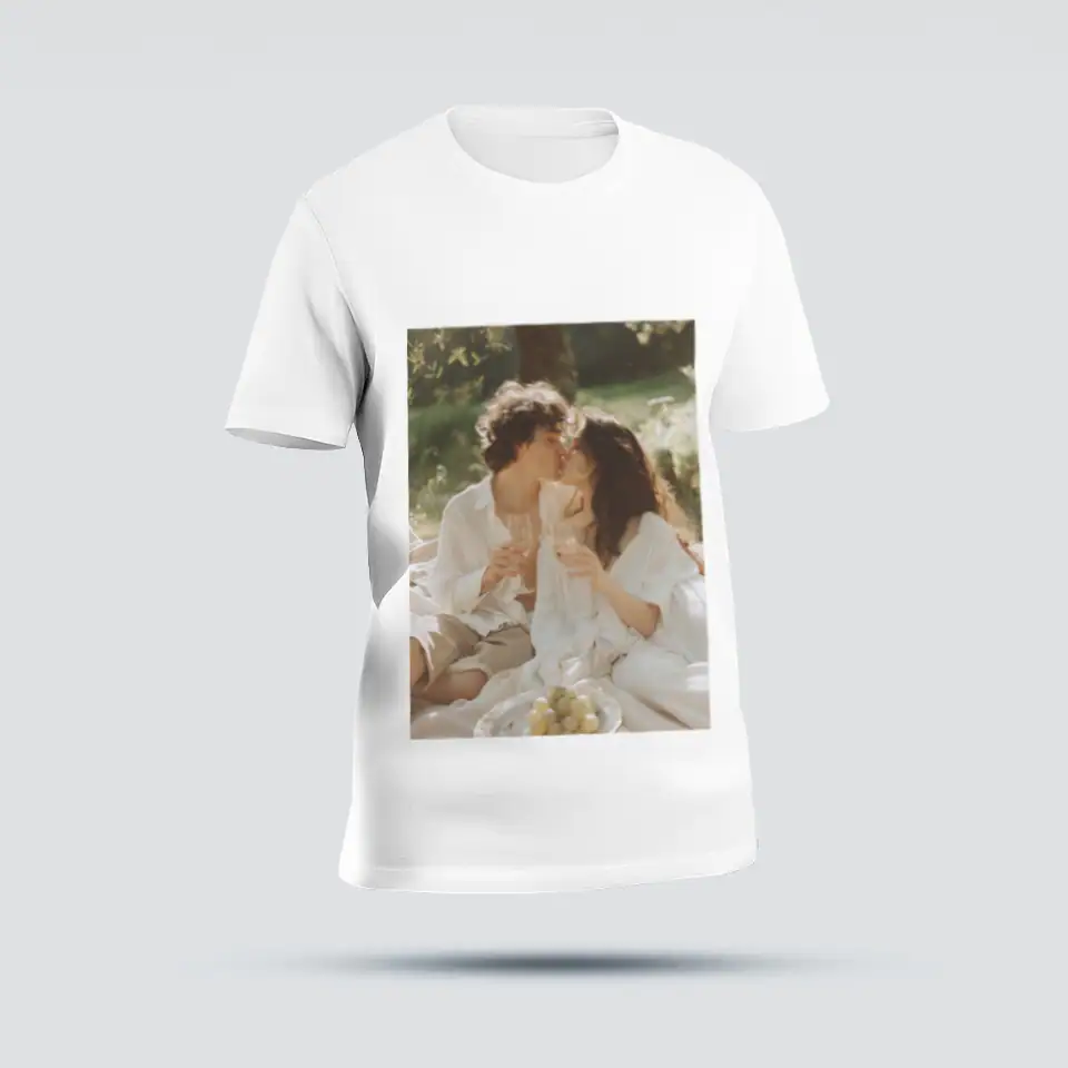 Casaco personalizado com foto de casal romântico, ideal para lembranças especiais.