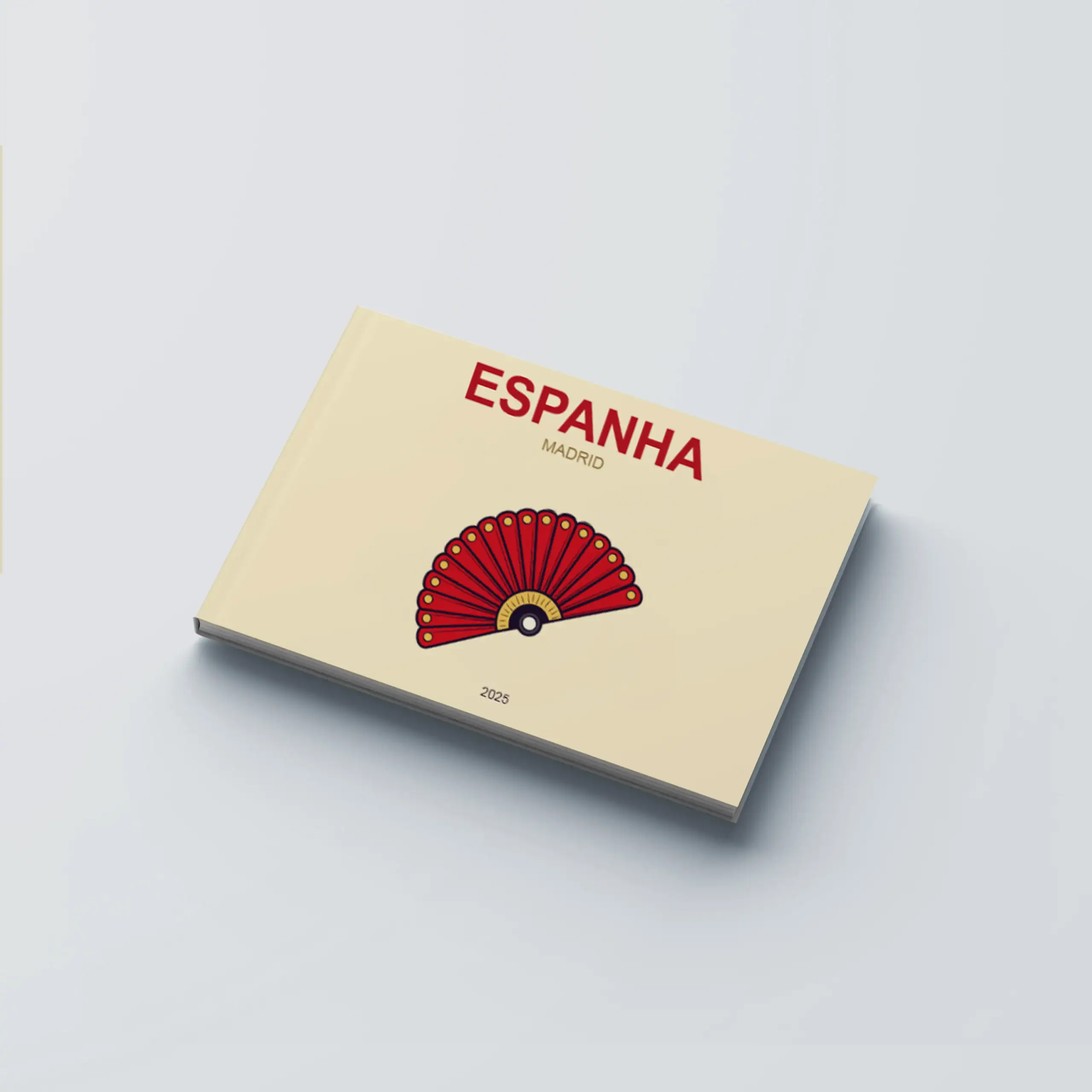 Espanha_CapaDura_H Ícone de leque espanhol com cores vermelha e dourada, representando a cultura espanhola.