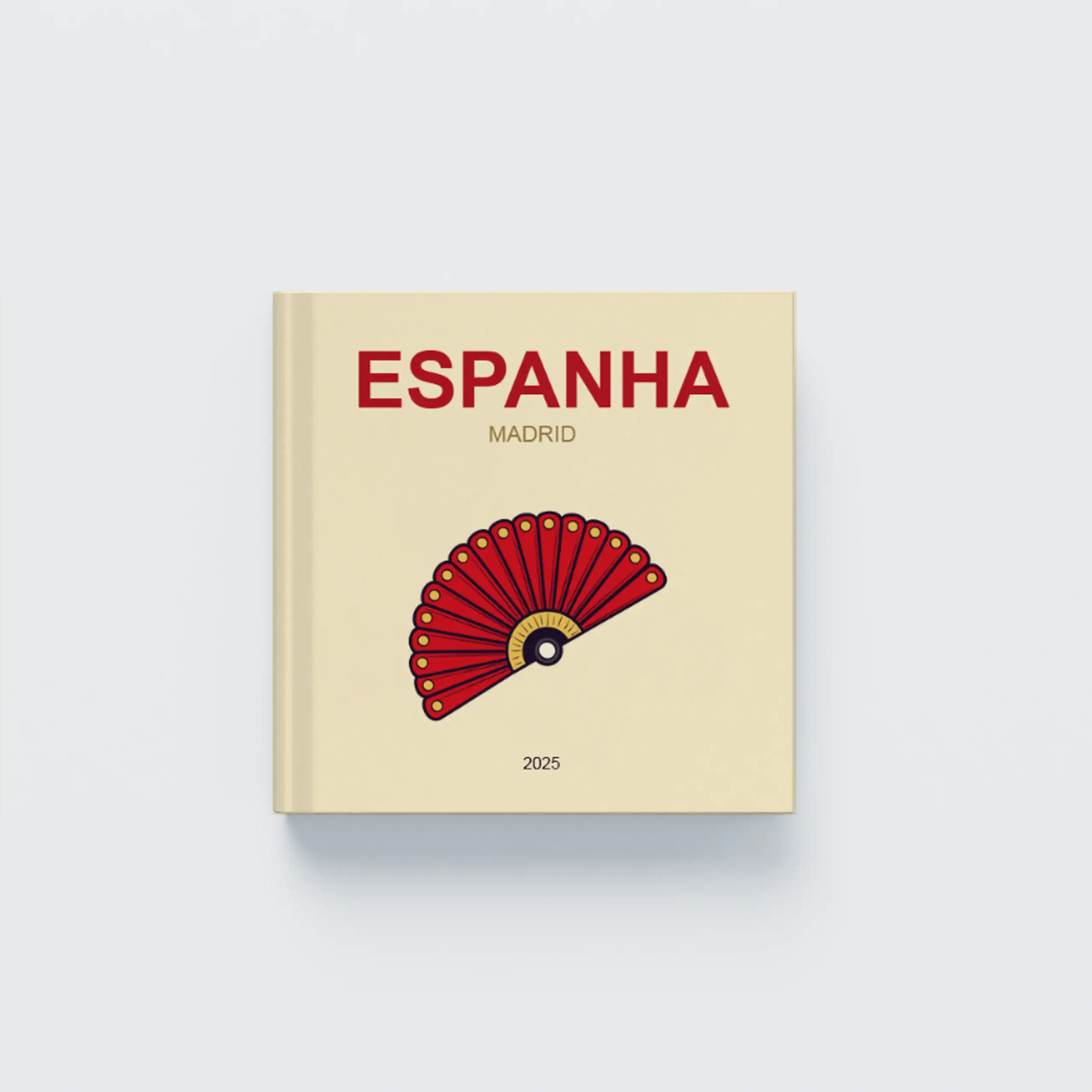 Espanha_CapaDura_Q Chapéu de leque espanhol em capa de livro com design minimalista.