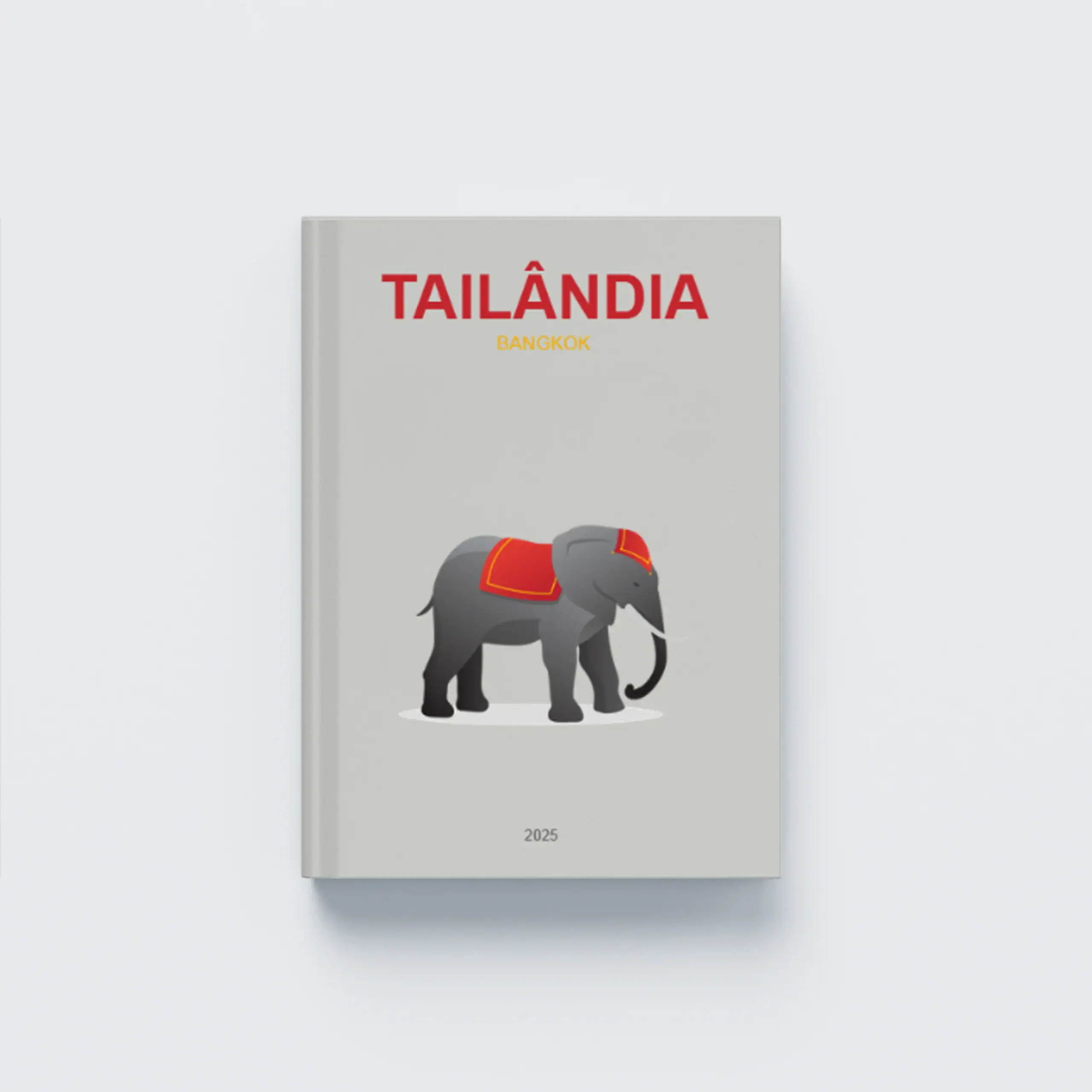 Tailândia_CapaDura_V Elefante com capa de couro vermelho estilizada, representando cultura tailandesa, em livro de viagens.